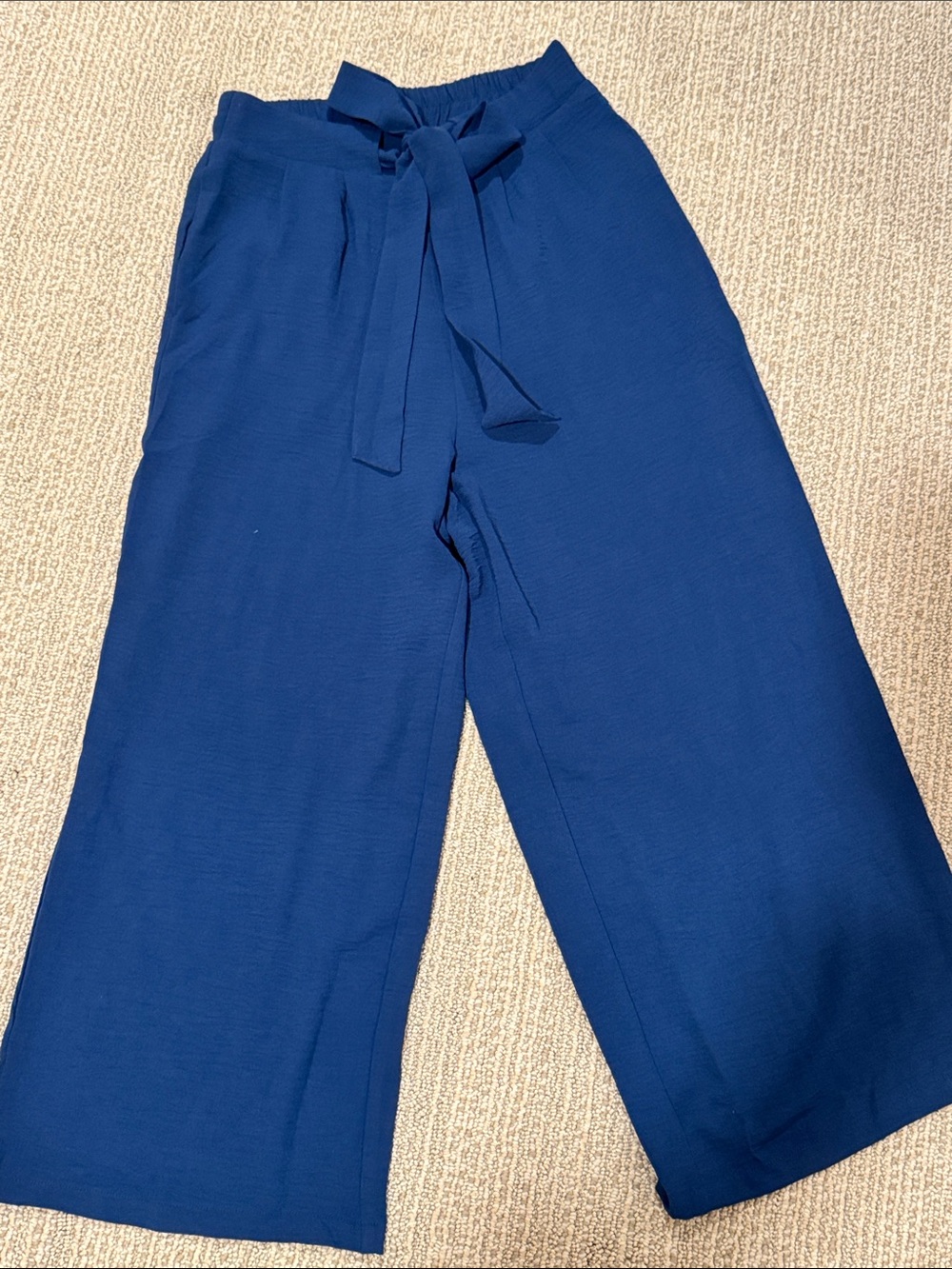 Tie-Waist Wide Leg Cropped Palazzo Pants — Deep Blue